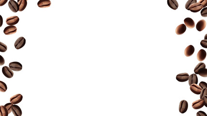 Falling coffee beans isolated on transparent background. Flying defocusing coffee grains. Applicable for cafe advertising, package.energy, freshness.Mesh gradient wes used