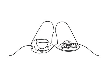 Continuous Line Drawing Coffee, Cookies, Hands, Relaxation, Comfort, Simple, Minimalist, Art, Sketch