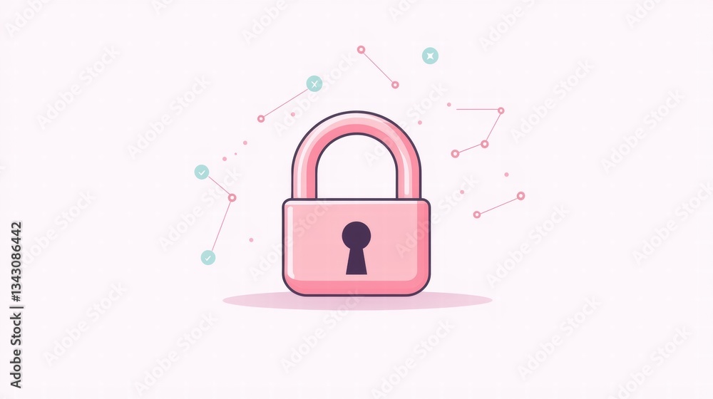 Poster cyber lock and shield icon a padlock with a digital keyhole and a network connection, representing s
