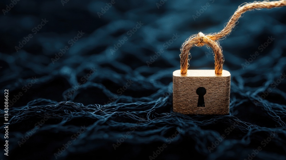 Poster cyber padlock with network node a padlock connected to a network of interconnected nodes, symbolizin