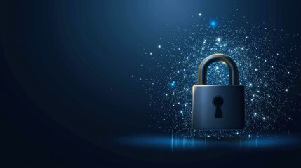 Cyber Padlock with Network Node A glowing padlock surrounded by digital data streams and network connections, representing data encryption, cybersecurity, and secure communication.
