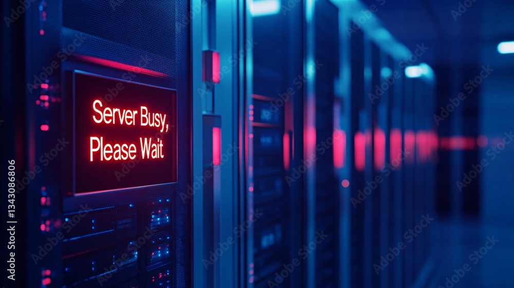 Poster a data center room with server racks displaying a glowing 