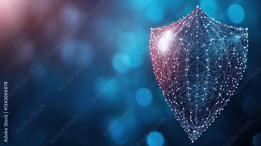 Poster cyber firewall and barrier a shield deflecting digital attacks and malware, symbolizing cybersecurit