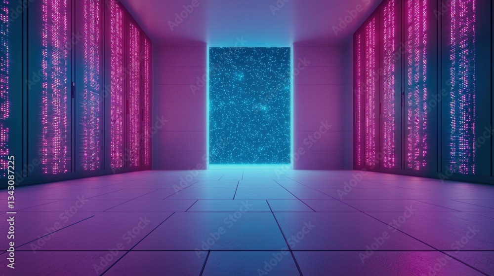 Aufkleber cyber data matrix and digital grid a server room with glowing data matrices projected onto the walls
