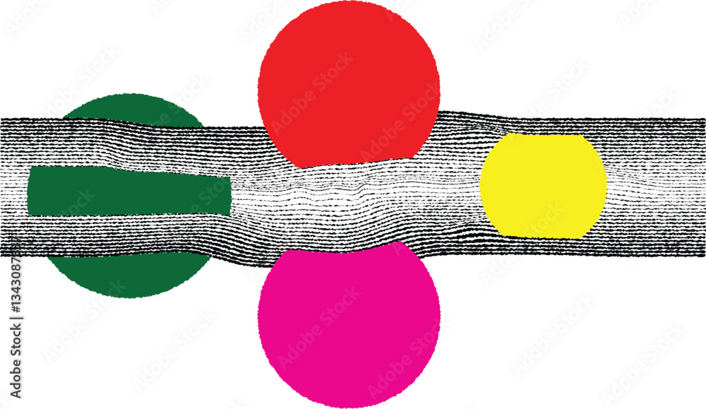 Poster abstract motion graphic design background . black circle and horizontal lines . transition shapes . 