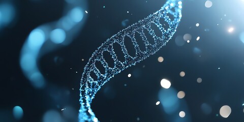 Dna Double Helix Strand Illuminated on Dark Background with Bokeh