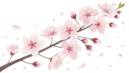 Blooming cherry blossom branch tranquil spring environment digital illustration serene perspective nature's beauty