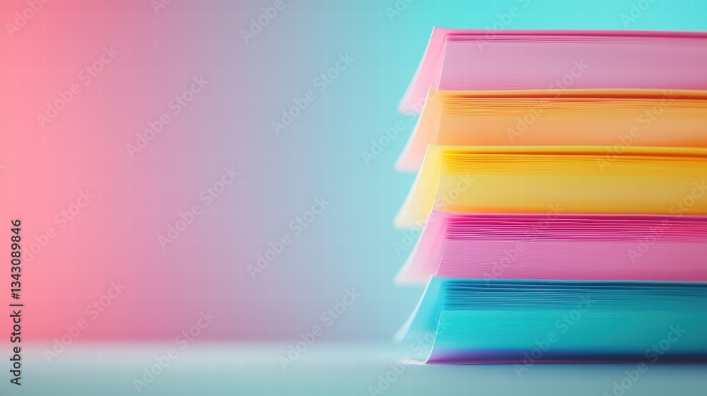 Poster management stack of document folder a neat stack of colorful file folders on a desk, representing or