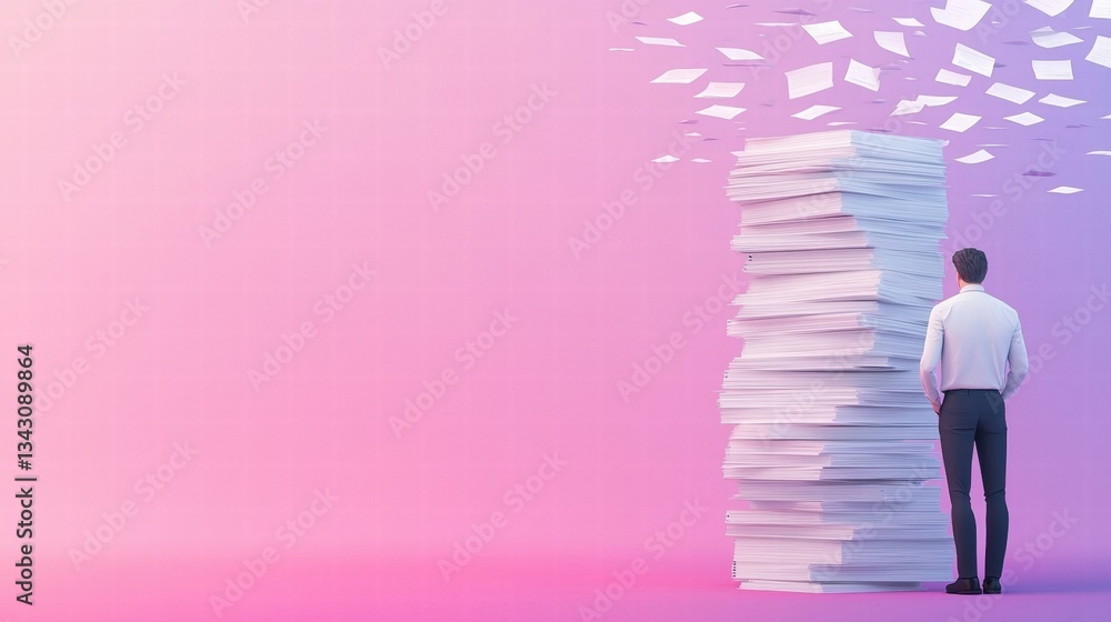 Poster management stack of document folder an overflowing inbox with stacks of paper and folders, represent