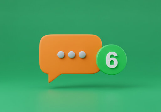 3D Render of Orange Speech Bubble with Green Notification Icon