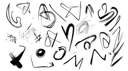 set scribbles symbols, shapes, lines and curves, design element | Transparent PNG --ar 16:9