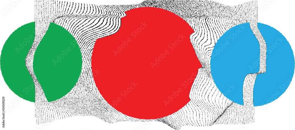 Leinwandbilder Abstract motion graphic design background . Black circle and horizontal lines . Transition shapes . Wavy lines.  Movement composition . Roughen lines and circles combination. Vector illustration
