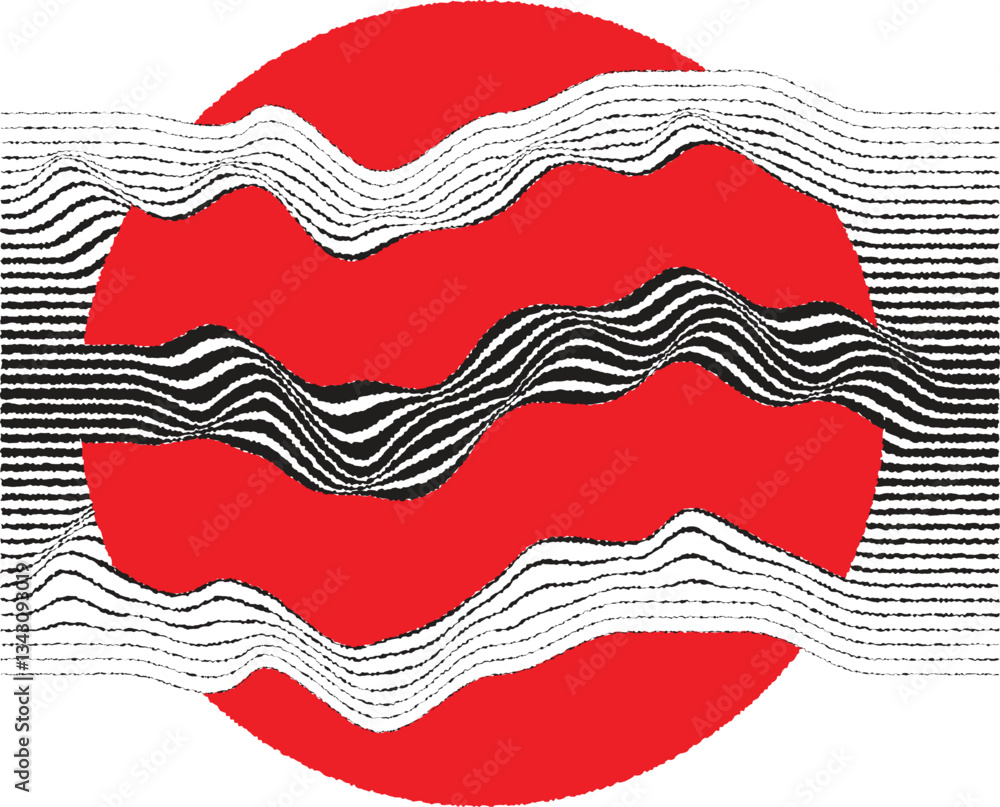 Poster abstract motion graphic design background . black circle and horizontal lines . transition shapes . 