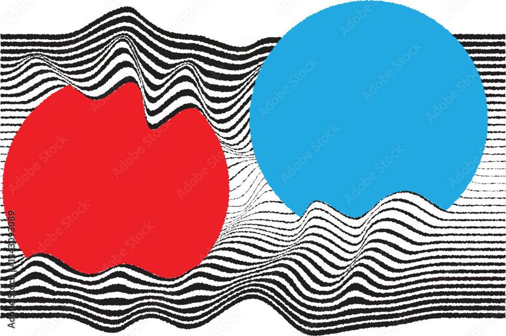 Poster abstract motion graphic design background . black circle and horizontal lines . transition shapes . 