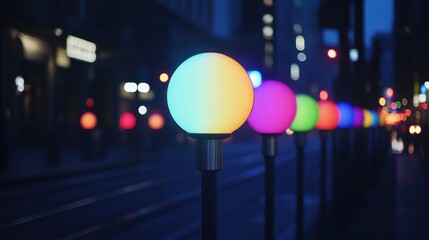 Fototapeta premium Colorful Decorative Lights on City Street at Dusk Moments