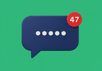 Blue Chat Bubble with Red Notification Badge and Number on Green Background