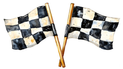 Fototapeta premium Crossed black and white checkered racing flags of two black and white