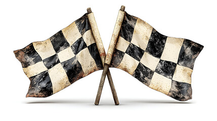 Crossed black and white checkered racing flags of two black and white