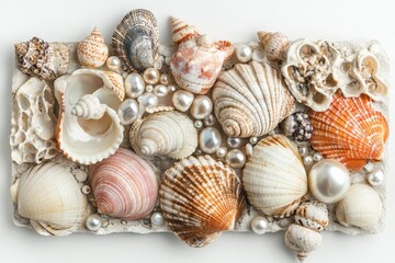 Seashell and pearl isolated on white background