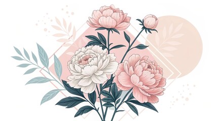 Fototapeta premium Delicate peony floral arrangement botanical garden illustration soft colors close-up nature's beauty