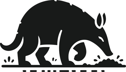 Aardvark sniffing the dirt for food animal silhouette vector