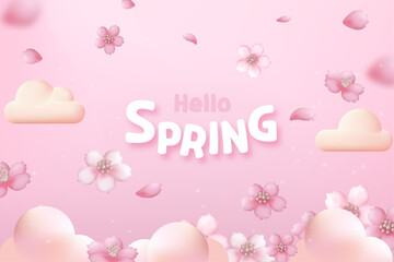 Spring flower background with a cute fluttering cherry blossom
