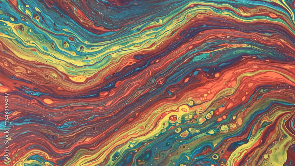 Poster an abstract piece created with acrylic paint, displaying a visually appealing wavy background enrich