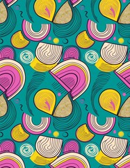 Naklejka premium Memphis geometric seamless pattern. Multicolor abstract background in retro 80s, 90s style