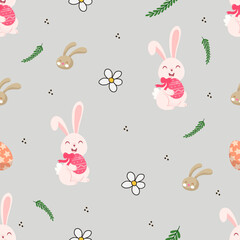 Seamless Bunny Happy Easter Celebration Pattern