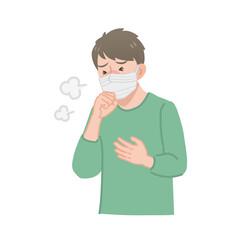 マスクをつけて咳こむ男性