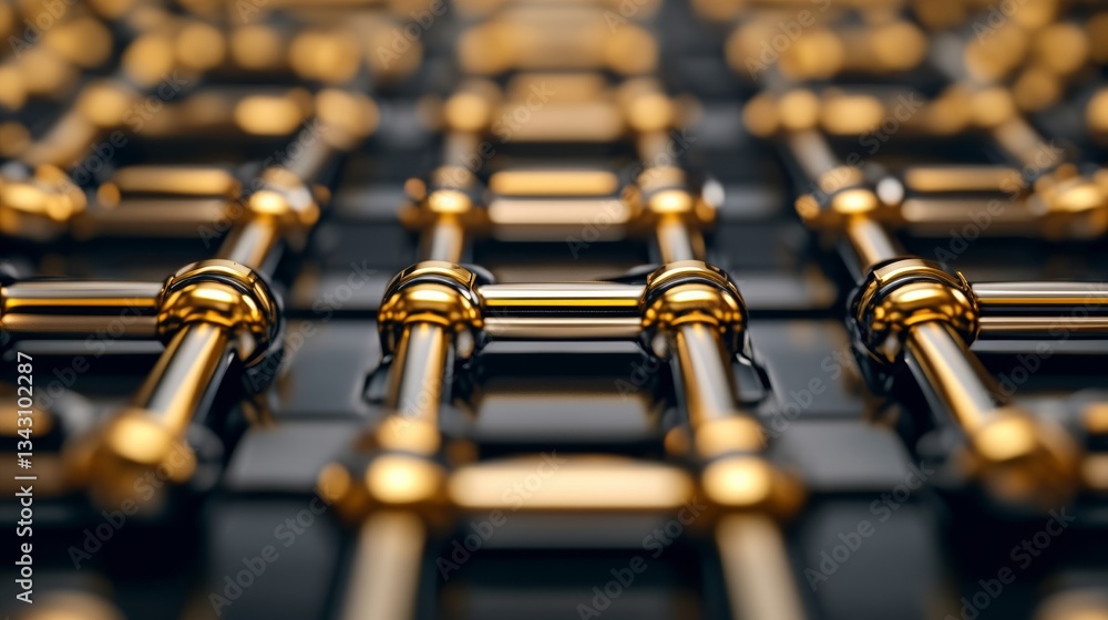 Poster elegant a detailed shot of superconducting qubits on a quantum processor with gold and silver wiring