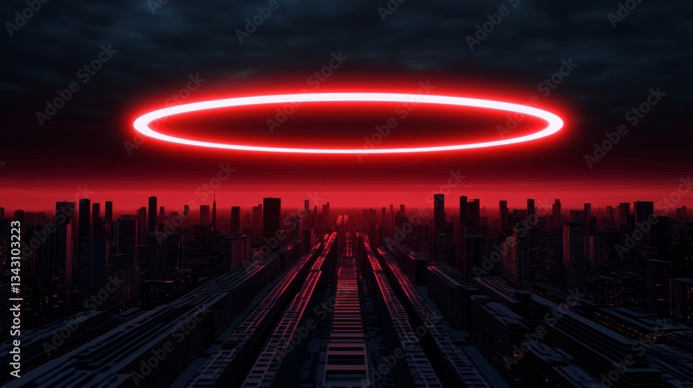 Poster elegant a glowing 5g network symbol hovering over a smart city with digital lines connecting buildin