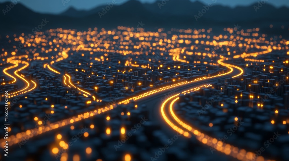 Poster elegant a glowing 5g network symbol hovering over a smart city with digital lines connecting buildin