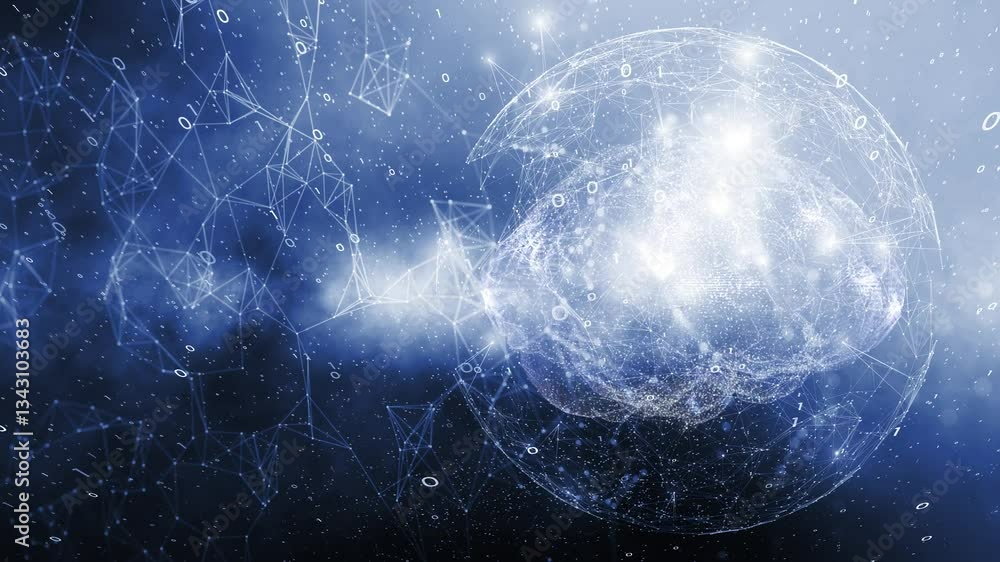 Wall mural looped bright glow digital sphere with brain animation. concept futuristic science background.