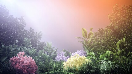 Dreamy Surreal Fantasy Landscape  Lush Tropical Plants   Flowers
