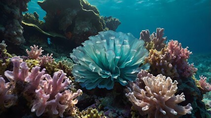 Obraz premium Underwater Coral Reef Scene Vibrant Ocean Life