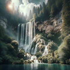 waterfall in the beautiful mountains