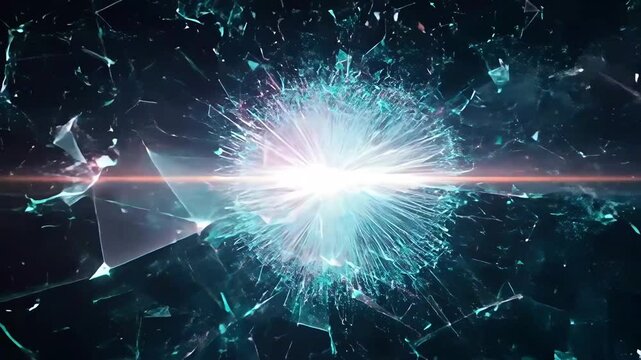 A dynamic light burst combined with a glass-breaking effect for impact.