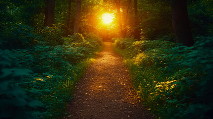 Obraz premium Enchanting Forest Path at Sunset