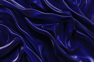 Fototapeta premium Deep blue satin fabric draped in elegant folds, creating a luxurious and smooth texture.