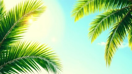 Naklejka premium Tropical summer with bright palm leaves and sunny skies