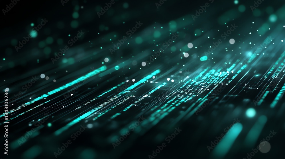 Poster futuristic technology network with glowing turquoise lines and particle effects