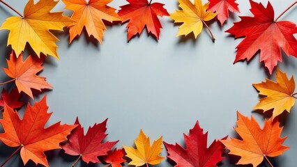 Autumn background with colorful leaves on wooden background, top view. Space for writing