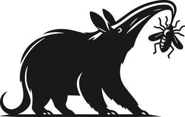 Aardvark pulling out an insect with its tongue animal silhouette vector