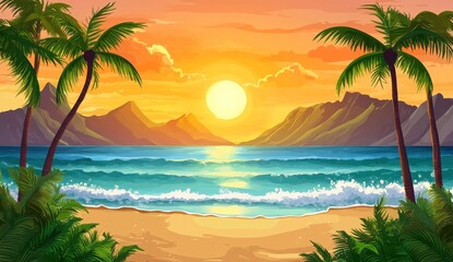 Tropical sunset beach scene (1)