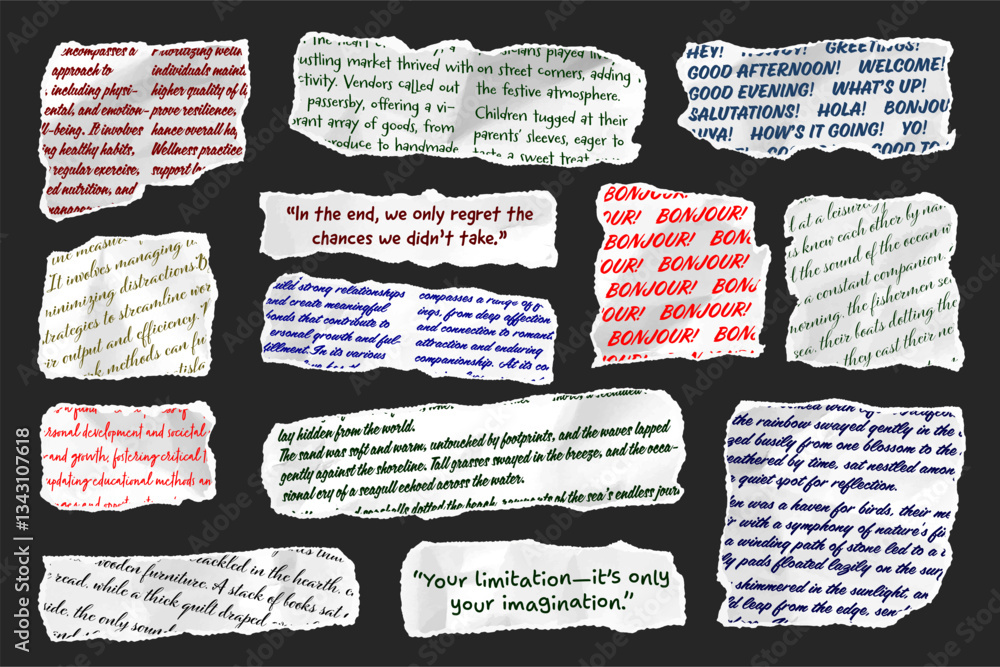 Canvas Prints ripped paper strips with handwritten text. realistic crumpled paper scraps with torn edges. shreds o