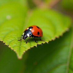 Fototapeta premium ladybug on green leaf