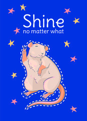 Shine no matter what postcard. Illustration cute rat