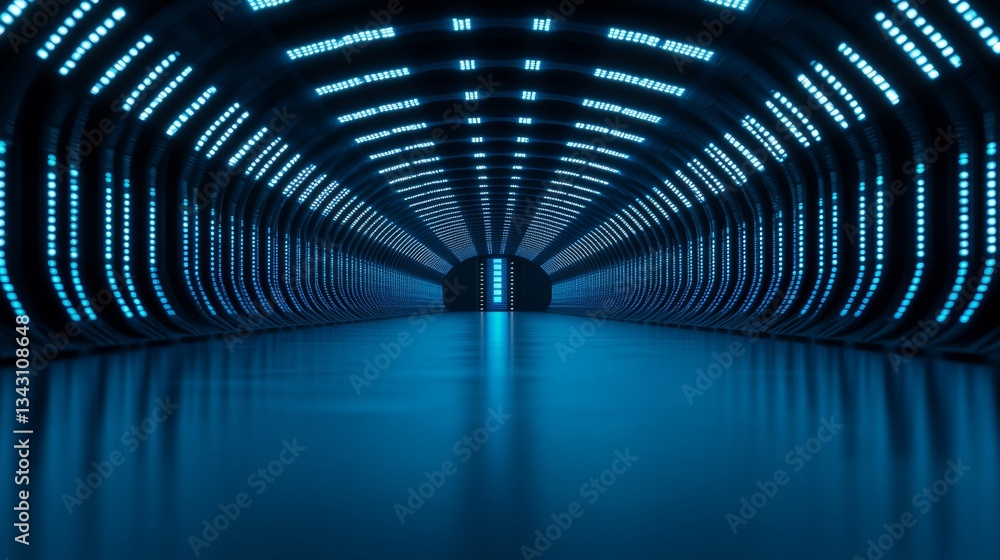 Poster elegant a futuristic quantum computing lab filled with glowing blue circuits and a massive quantum p