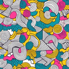 Memphis geometric seamless pattern. Multicolor abstract background in retro 80s, 90s style